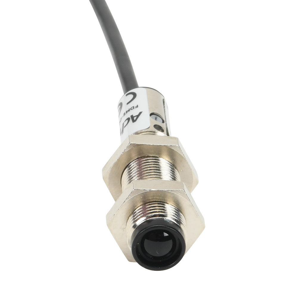 AchieVe photoelectric sensor, tubular, threaded, metal housing, through-beam emitter, infrared, 4m sensing distance, 10-30 VDC operating voltage, 3-wire, pigtail.-FDME-00-1A