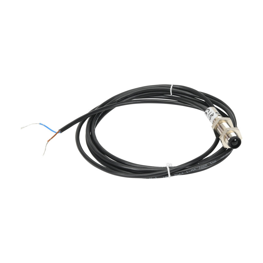 AchieVe photoelectric sensor, tubular, threaded, metal housing, through-beam emitter, infrared, 4m sensing distance, 10-30 VDC operating voltage, 3-wire, pigtail.-FDME-00-1A
