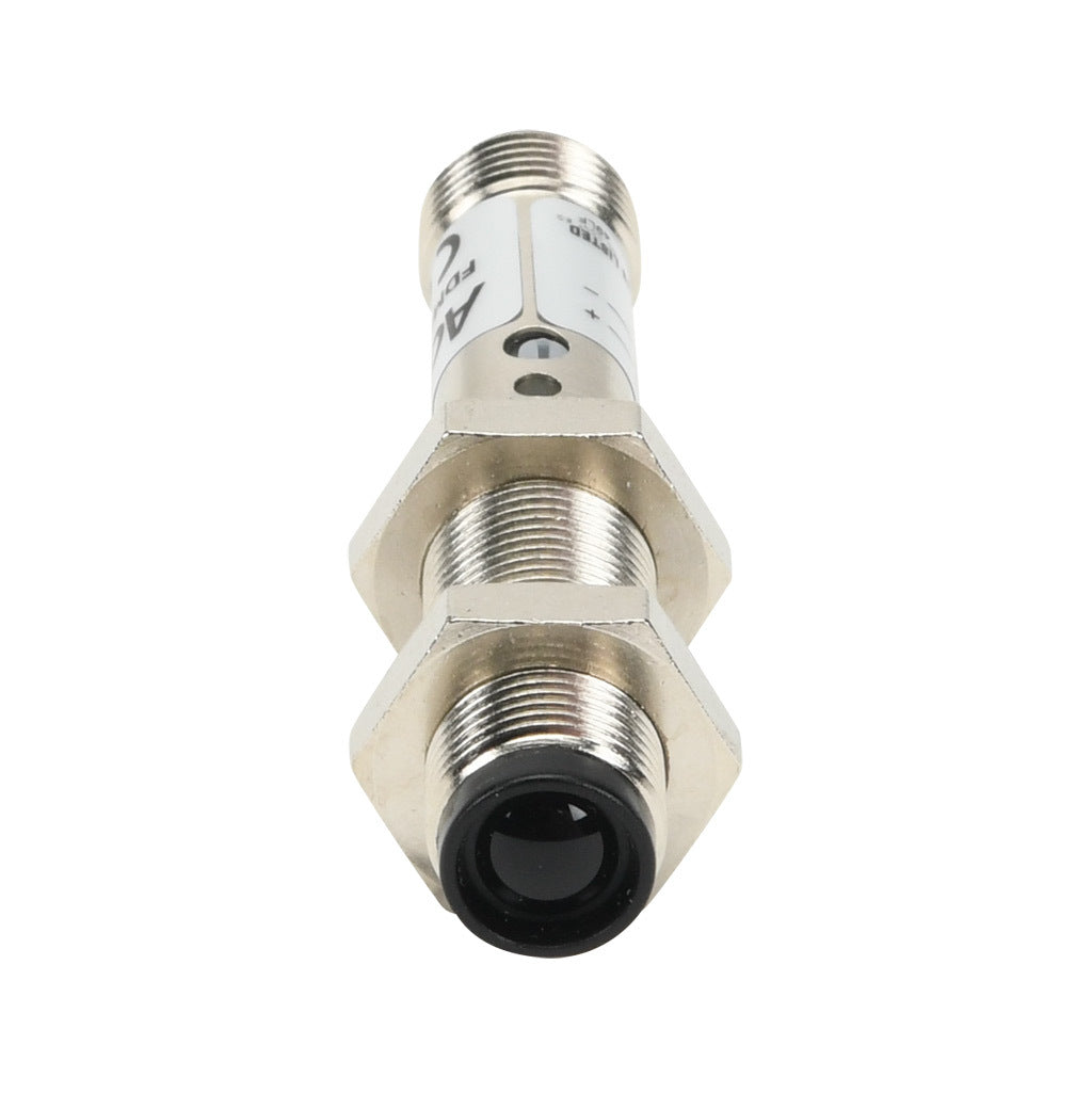 AchieVe photoelectric sensor, tubular, threaded, metal housing, through-beam emitter, infrared, 4m sensing distance, 10-30 VDC operating voltage, 3-wire, 4-pin M12 quick-disconnect.-FDME-00-1H