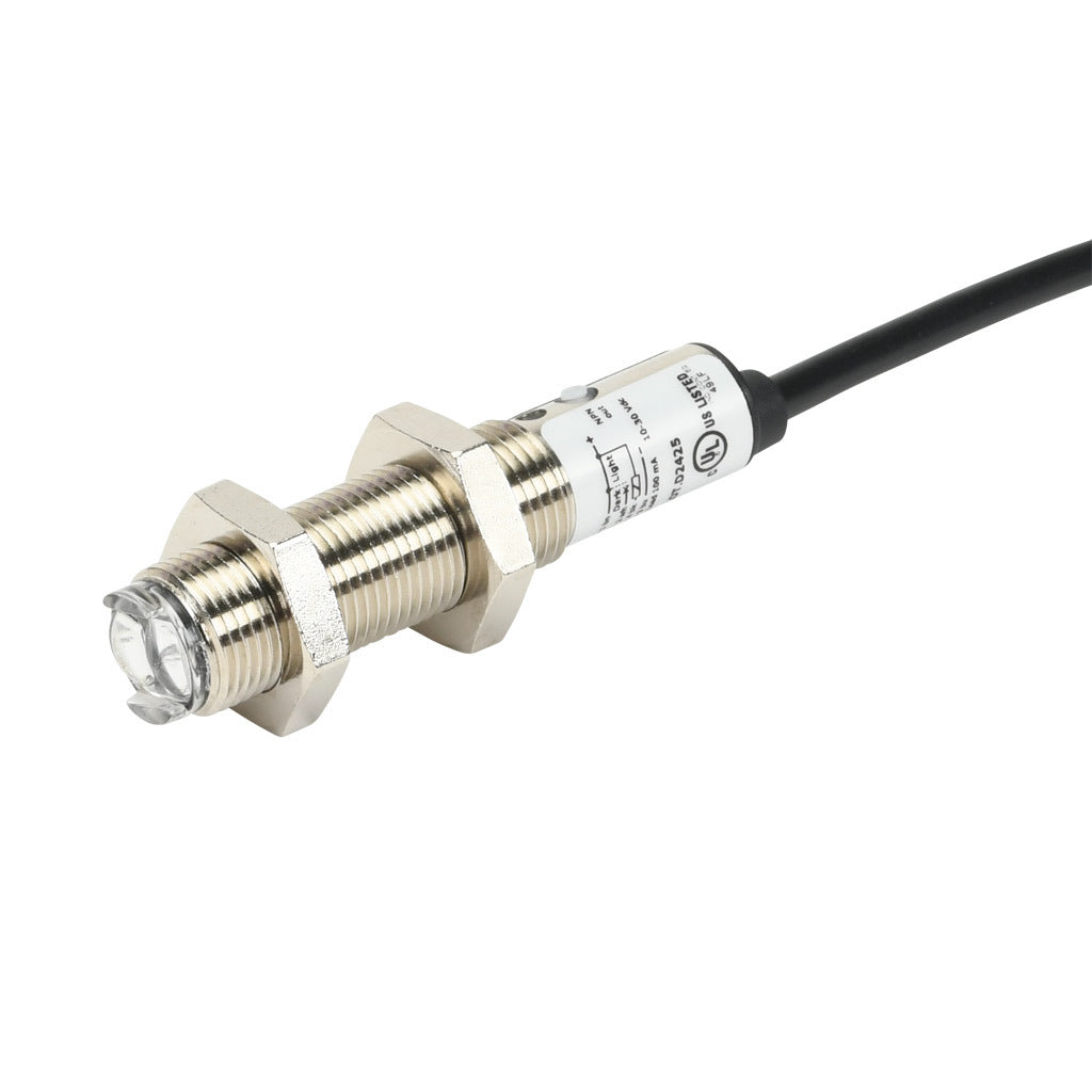AchieVe photoelectric sensor, tubular, threaded, polarized retroreflective, visible red, 2m sensing distance, selectable light-on/dark-on, NPN, teach-in button, 4-wire, pigtail.-FDMP-0N-1A