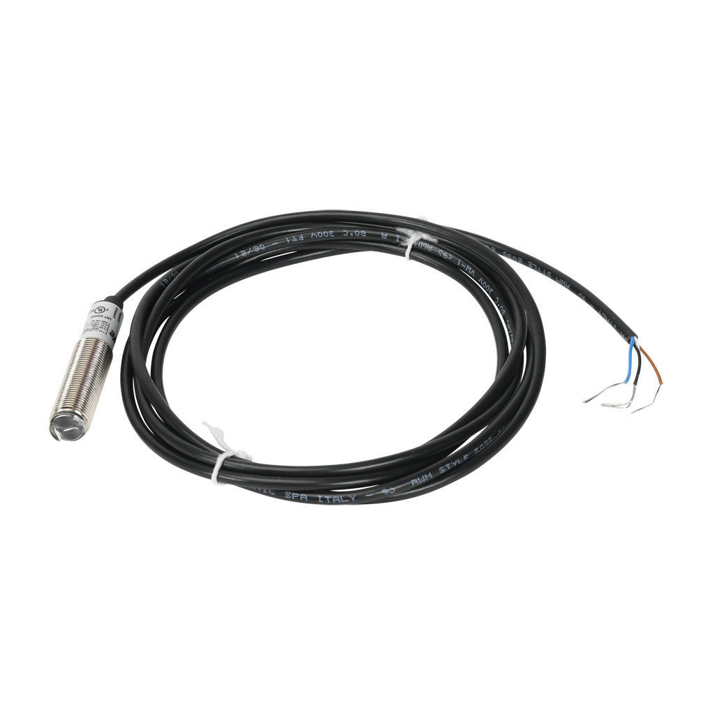 AchieVe photoelectric sensor, tubular, threaded, polarized retroreflective, visible red, 2m sensing distance, selectable light-on/dark-on, NPN, teach-in button, 4-wire, pigtail.-FDMP-0N-1A