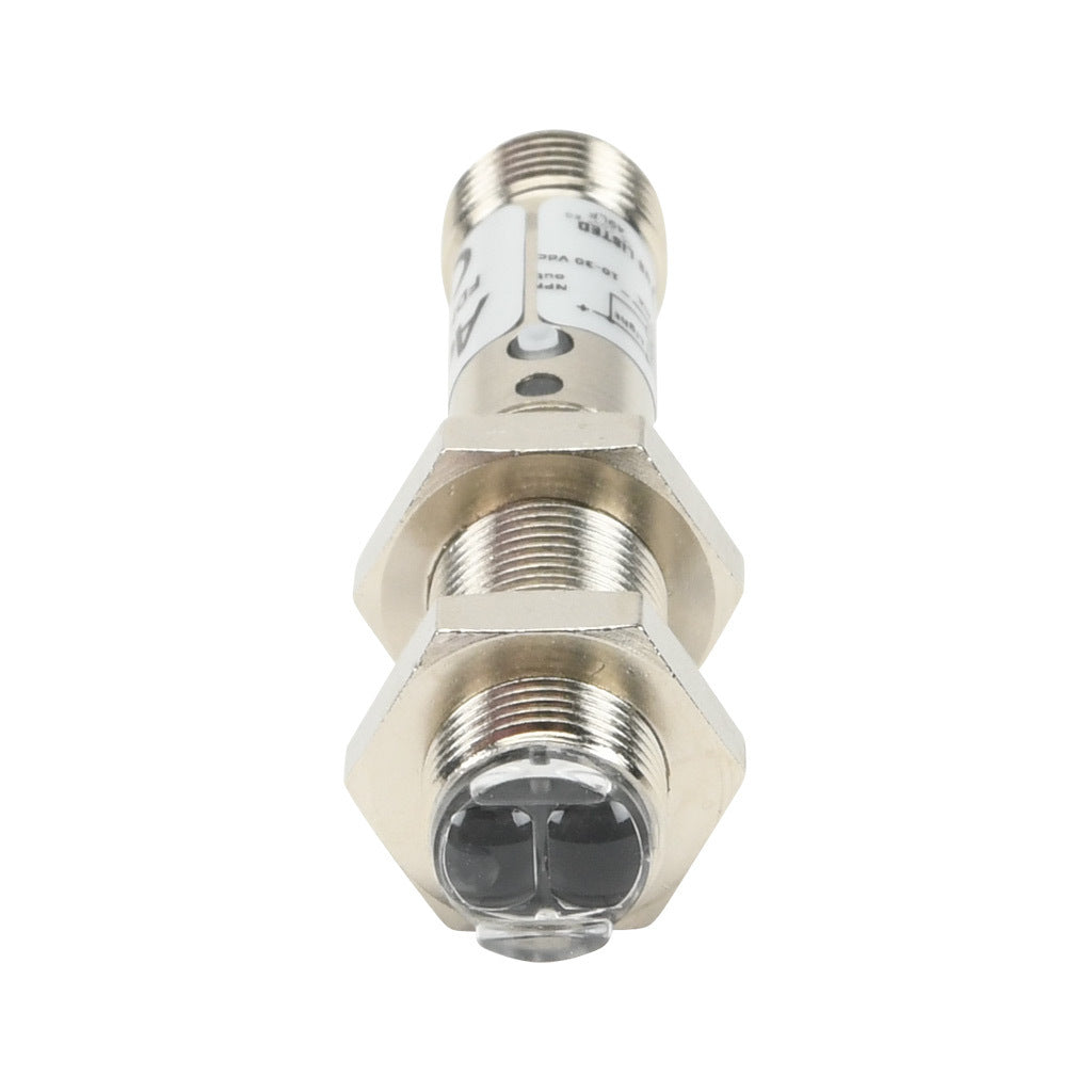 AchieVe photoelectric sensor, tubular, threaded, polarized retroreflective, visible red, 2m sensing distance, selectable light-on/dark-on, NPN, teach-in button, 4-wire, 4-pin M12 quick-disconnect.-FDMP-0N-1H