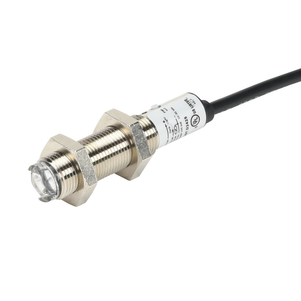 AchieVe photoelectric sensor, tubular, threaded, polarized retroreflective, visible red, 2m sensing distance, selectable light-on/dark-on, PNP, teach-in button, 4-wire, pigtail.-FDMP-0P-1A