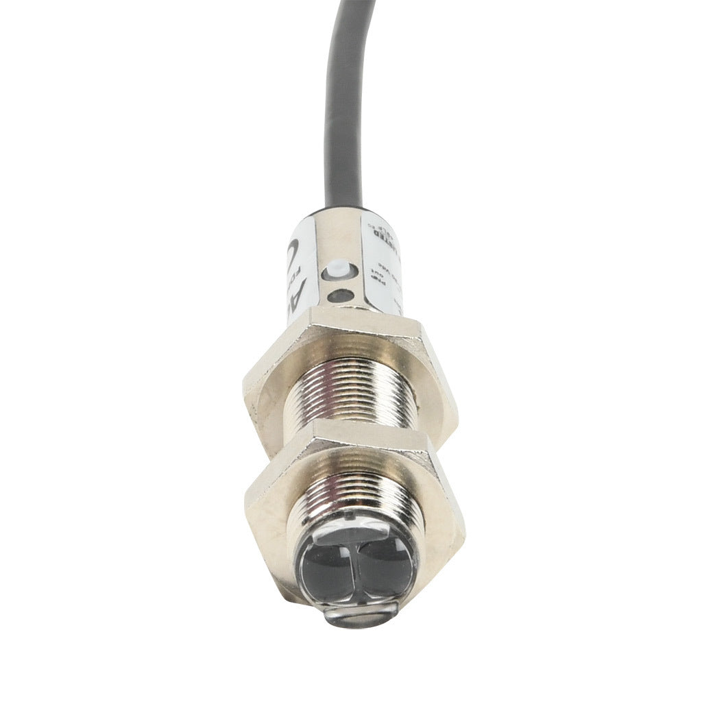 AchieVe photoelectric sensor, tubular, threaded, polarized retroreflective, visible red, 2m sensing distance, selectable light-on/dark-on, PNP, teach-in button, 4-wire, pigtail.-FDMP-0P-1A