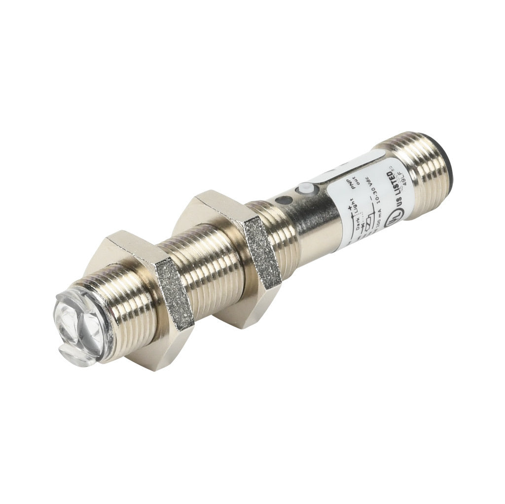AchieVe photoelectric sensor, tubular, threaded, polarized retroreflective, visible red, 2m sensing distance, selectable light-on/dark-on, PNP, teach-in button, 4-wire, 4-pin M12 quick-disconnect.-FDMP-0P-1H