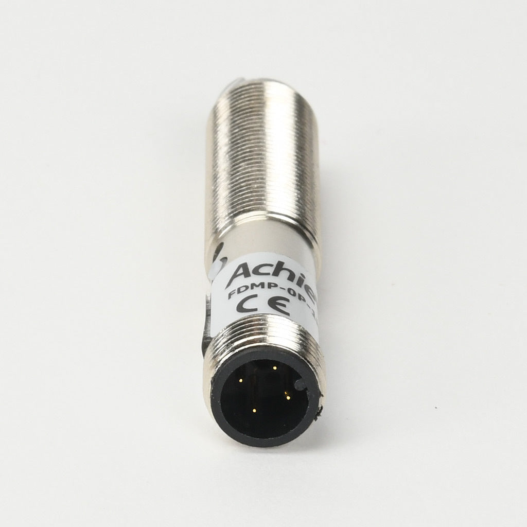 AchieVe photoelectric sensor, tubular, threaded, polarized retroreflective, visible red, 2m sensing distance, selectable light-on/dark-on, PNP, teach-in button, 4-wire, 4-pin M12 quick-disconnect.-FDMP-0P-1H