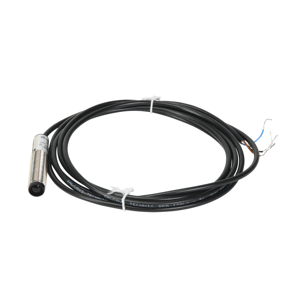 AchieVe photoelectric sensor, tubular, threaded, metal housing, through-beam receiver, 4m sensing distance, 10-30 VDC operating voltage, selectable light-on/dark-on, NPN, 4-wire, pigtail.-FDMR-0N-1A