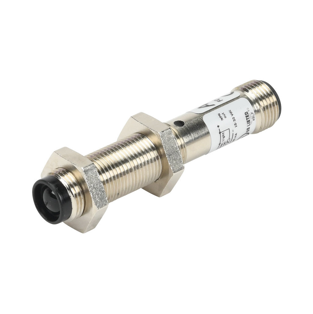 AchieVe photoelectric sensor, tubular, threaded, metal housing, through-beam receiver, 4m sensing distance, 10-30 VDC operating voltage, selectable light-on/dark-on, NPN, 4-wire, 4-pin M12 quick-disconnect.-FDMR-0N-1H