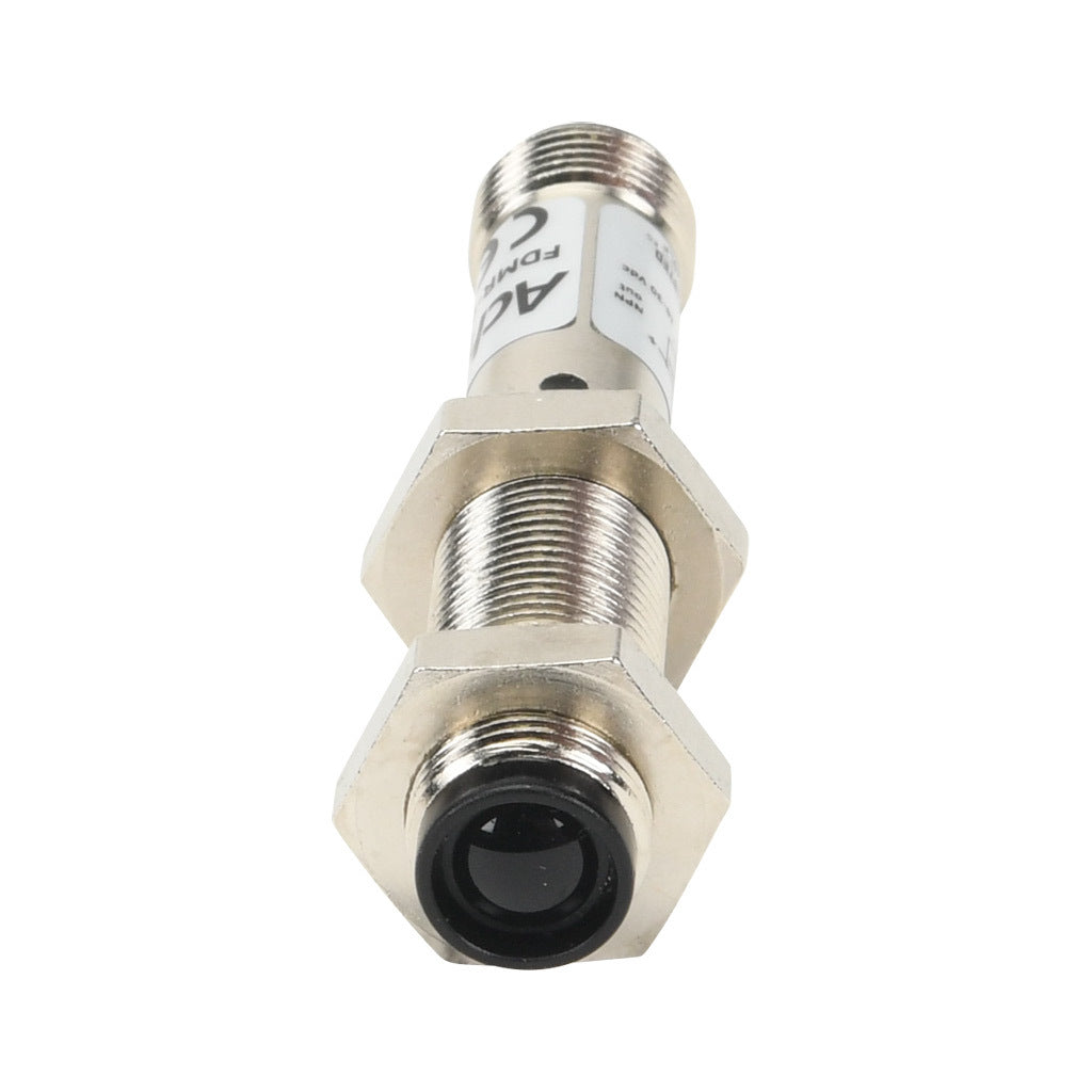 AchieVe photoelectric sensor, tubular, threaded, metal housing, through-beam receiver, 4m sensing distance, 10-30 VDC operating voltage, selectable light-on/dark-on, NPN, 4-wire, 4-pin M12 quick-disconnect.-FDMR-0N-1H
