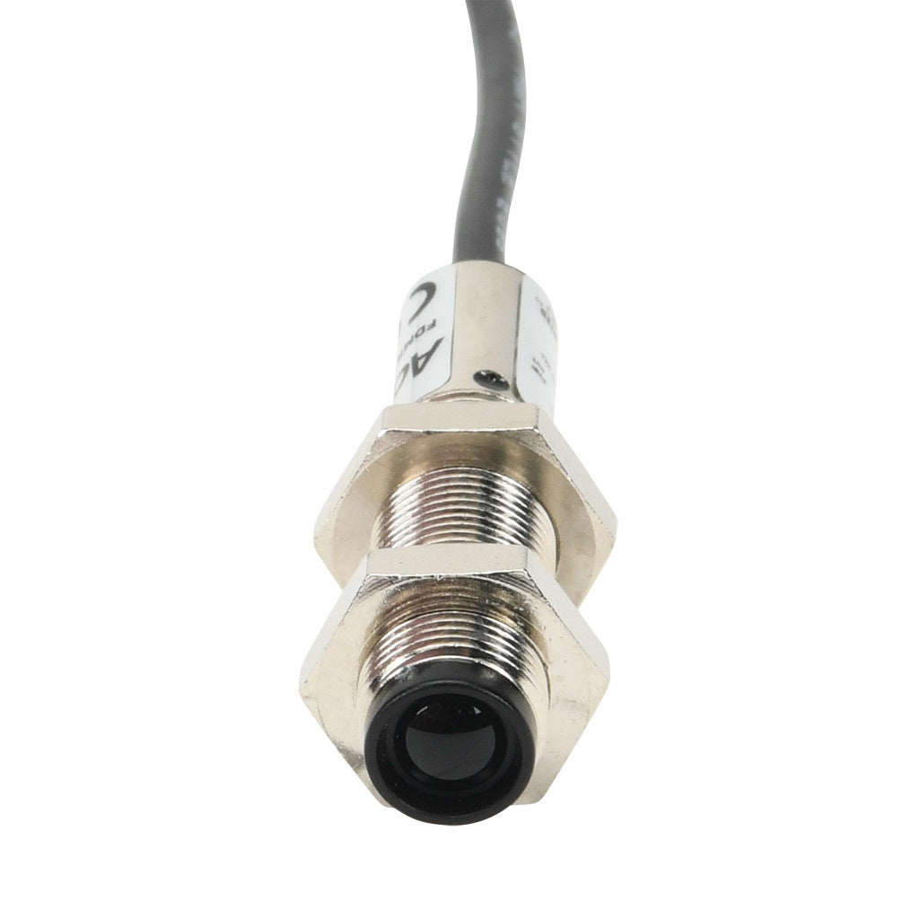 AchieVe photoelectric sensor, tubular, threaded, metal housing, through-beam receiver, 4m sensing distance, 10-30 VDC operating voltage, selectable light-on/dark-on, PNP, 4-wire, pigtail.-FDMR-0P-1A