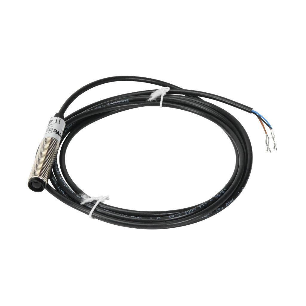 AchieVe photoelectric sensor, tubular, threaded, metal housing, through-beam receiver, 4m sensing distance, 10-30 VDC operating voltage, selectable light-on/dark-on, PNP, 4-wire, pigtail.-FDMR-0P-1A