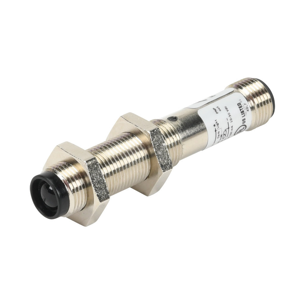 AchieVe photoelectric sensor, tubular, threaded, metal housing, through-beam receiver, 4m sensing distance, 10-30 VDC operating voltage, selectable light-on/dark-on, PNP, 4-wire, 4-pin M12 quick-disconnect.-FDMR-0P-1H