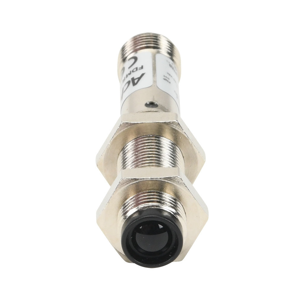 AchieVe photoelectric sensor, tubular, threaded, metal housing, through-beam receiver, 4m sensing distance, 10-30 VDC operating voltage, selectable light-on/dark-on, PNP, 4-wire, 4-pin M12 quick-disconnect.-FDMR-0P-1H
