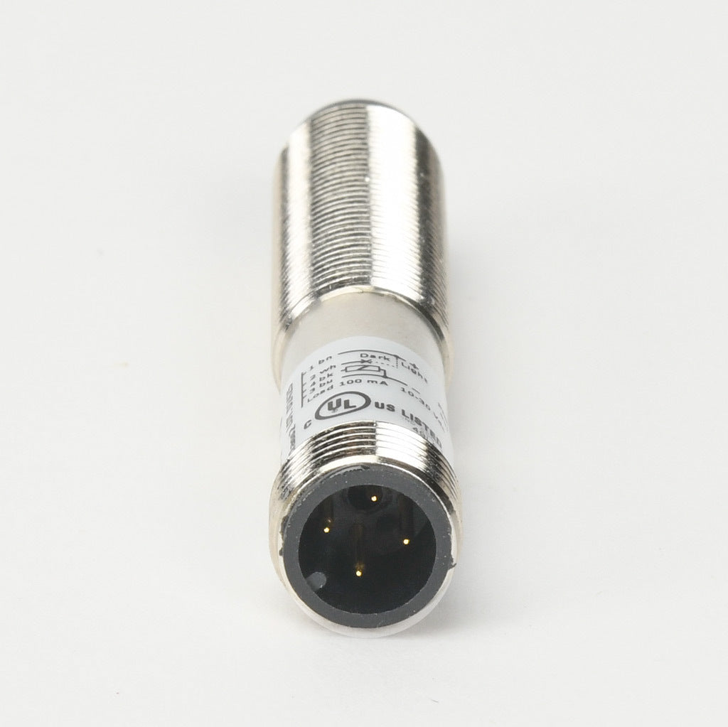 AchieVe photoelectric sensor, tubular, threaded, metal housing, through-beam receiver, 4m sensing distance, 10-30 VDC operating voltage, selectable light-on/dark-on, PNP, 4-wire, 4-pin M12 quick-disconnect.-FDMR-0P-1H