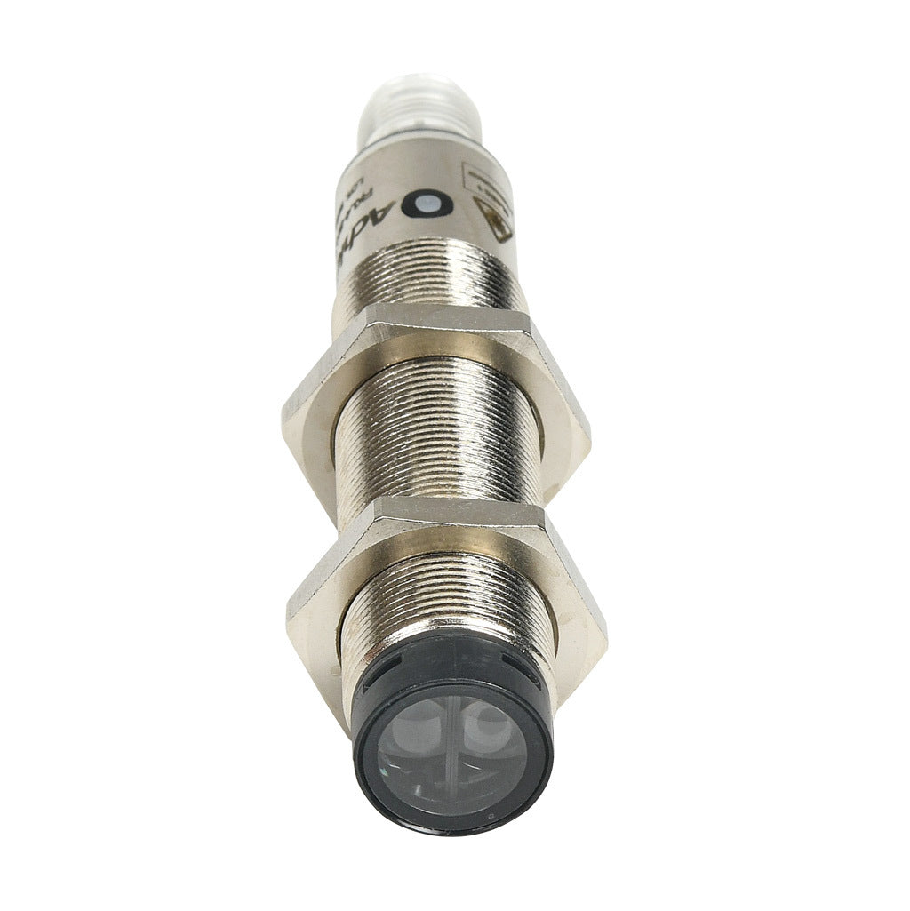 AchieVe photoelectric sensor, tubular, threaded, diffuse, Class 1 red laser, 0-300mm sensing distance, complementary light-on/dark-on, NPN, teach-in button, 1 kHz switching frequency, nickel-plated brass housing, 4-pin M12 quick-disconnect.-FKL4-BN-1E