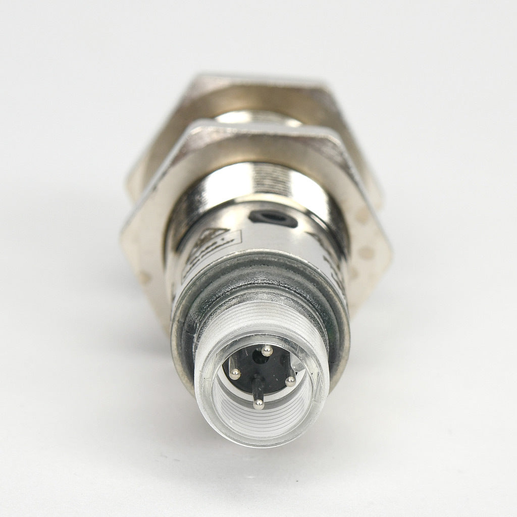 AchieVe photoelectric sensor, tubular, threaded, nickel-plated brass housing, through-beam receiver, 0.05-50m sensing distance, 10-30 VDC operating voltage, complementary light-on/dark-on, NPN, 4-wire, 4-pin M12 quick-disconnect.-FKLD-BN-1E