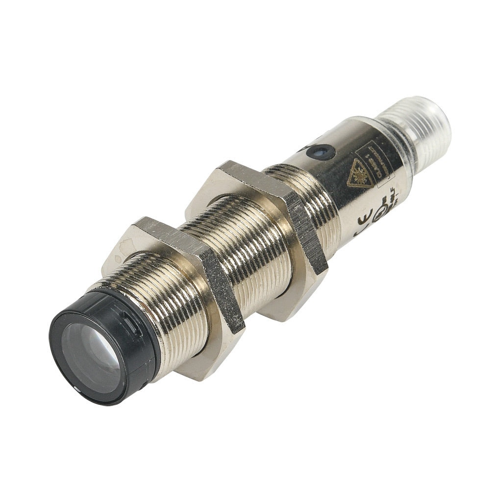 AchieVe photoelectric sensor, tubular, threaded, nickel-plated brass housing, through-beam receiver, 0.05-50m sensing distance, 10-30 VDC operating voltage, complementary light-on/dark-on, PNP, 4-wire, 4-pin M12 quick-disconnect.-FKLD-BP-1E