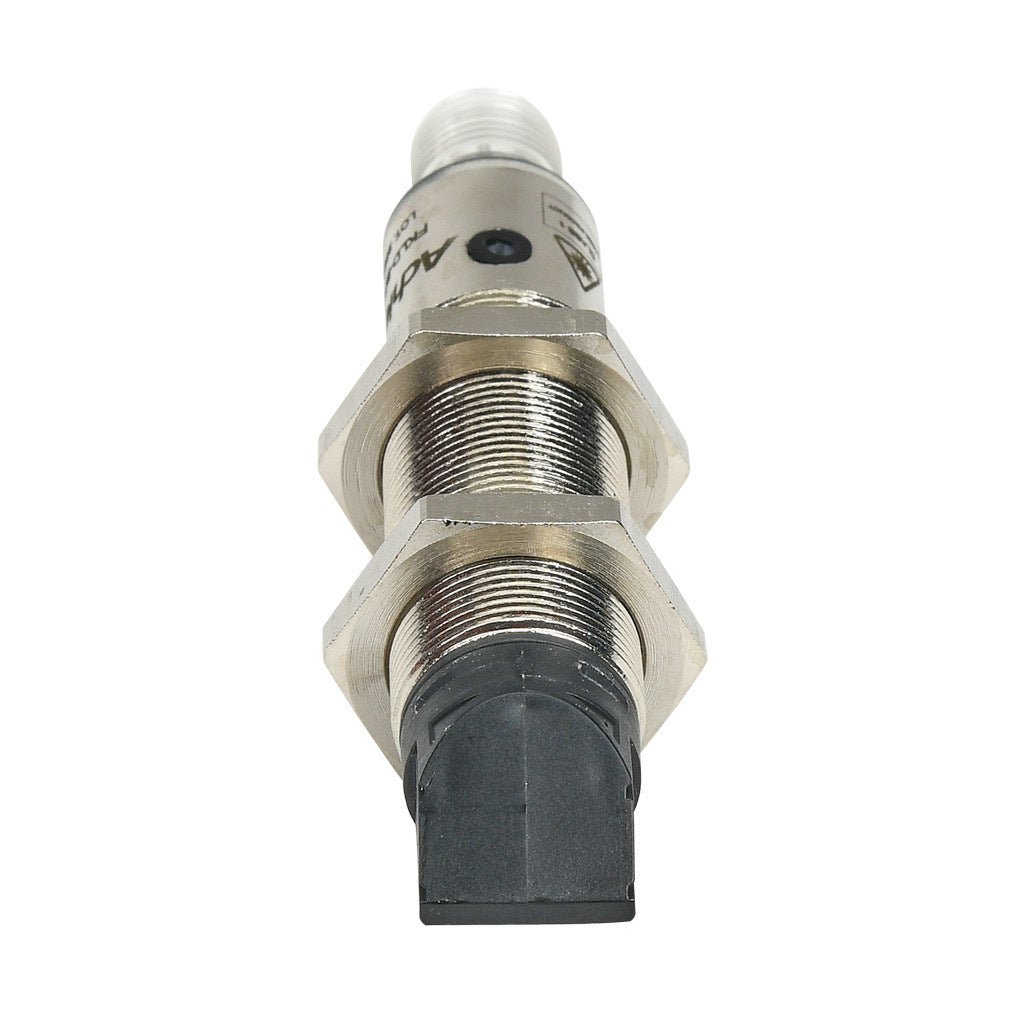 AchieVe photoelectric sensor, tubular, threaded, nickel-plated brass housing, through-beam receiver, 90-degree, 0.05-50m sensing distance, 10-30 VDC operating voltage, complementary light-on/dark-on, PNP, 4-wire, 4-pin M12 quick-disconnect.-FKLD-BP-3E