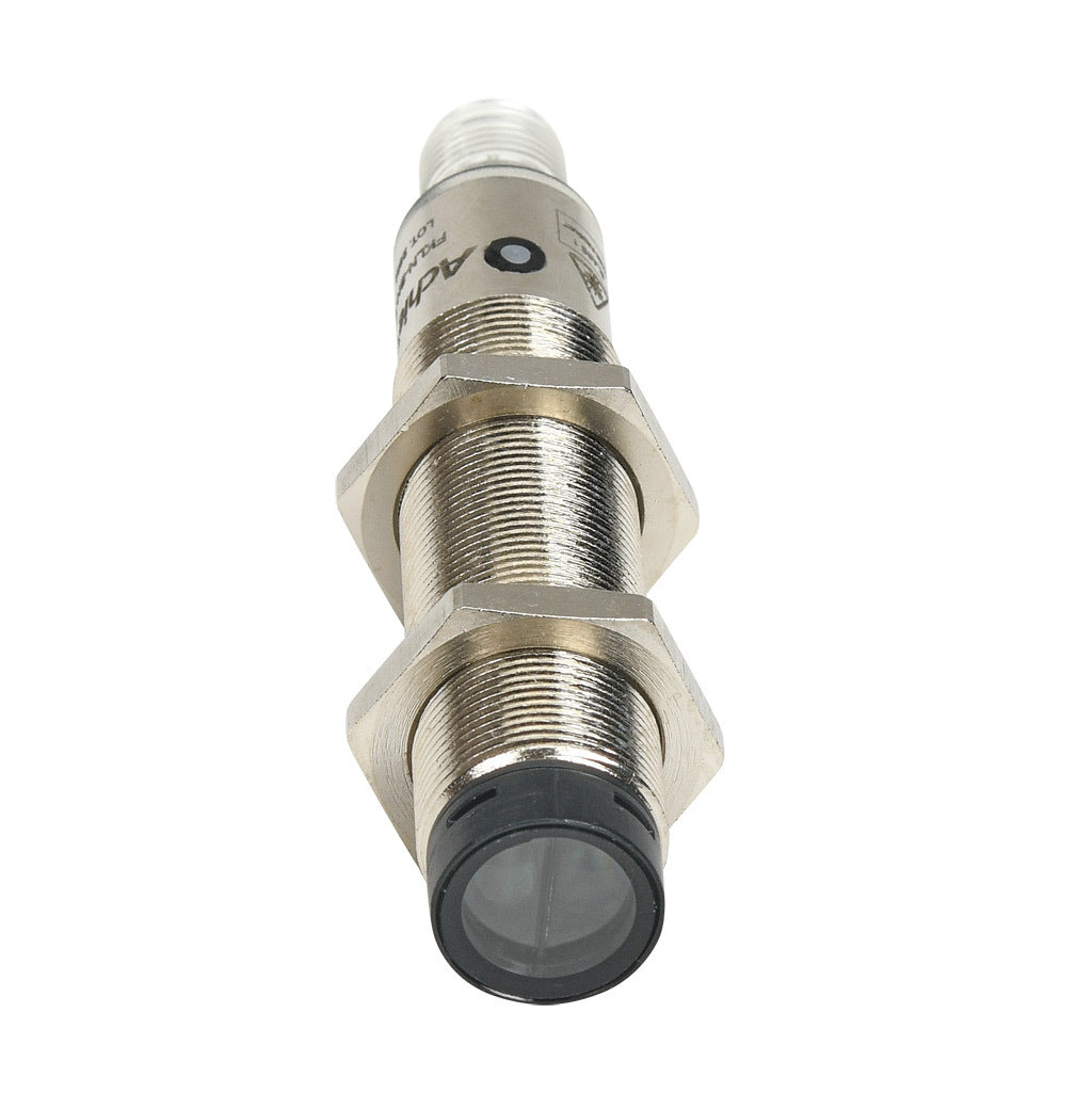 AchieVe photoelectric sensor, tubular, threaded, polarized retroreflective, Class 1 red laser, 0.05-30m sensing distance, complementary light-on/dark-on, NPN, teach-in button, 4-wire, 4-pin M12 quick-disconnect.-FKLN-BN-1E