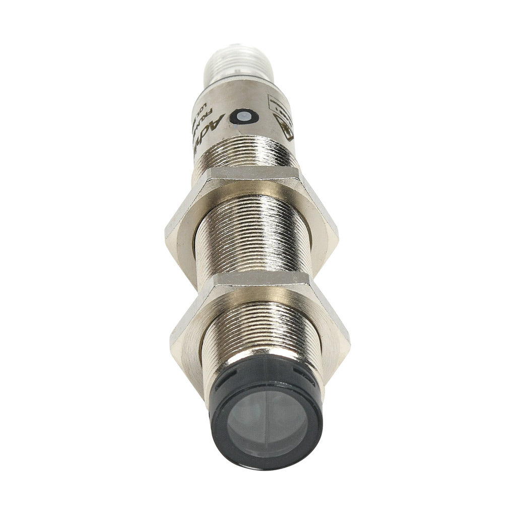 AchieVe photoelectric sensor, tubular, threaded, polarized retroreflective, Class 1 red laser, 0.05-30m sensing distance, complementary light-on/dark-on, PNP, teach-in button, 4-wire, 4-pin M12 quick-disconnect.-FKLN-BP-1E