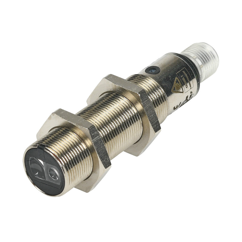 AchieVe photoelectric sensor, tubular, threaded, diffuse with background suppression, 30-100mm sensing distance, complementary light-on/dark-on, NPN, potentiometer, 1.5 kHz switching frequency, 4-pin M12 quick-disconnect.-FKLS-BN-1E