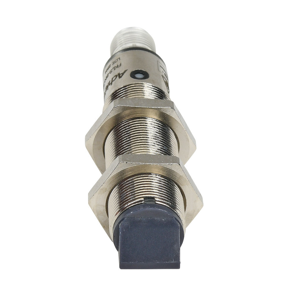 AchieVe photoelectric sensor, tubular, threaded, diffuse with background suppression, 90-degree, 30-80mm sensing distance, complementary light-on/dark-on, NPN, potentiometer, 1.5 kHz switching frequency, 4-pin M12 quick-disconnect.-FKLS-BN-3E
