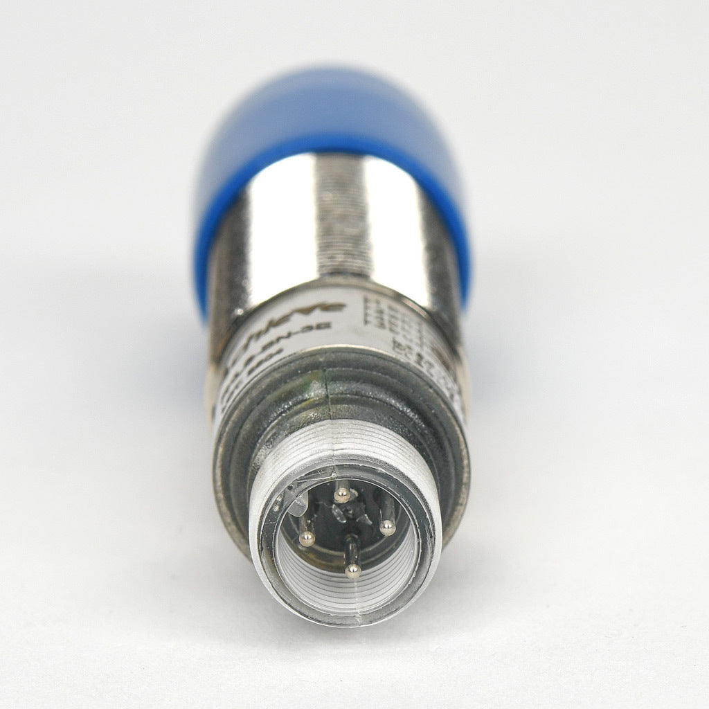 AchieVe photoelectric sensor, tubular, threaded, diffuse with background suppression, 90-degree, 30-80mm sensing distance, complementary light-on/dark-on, NPN, potentiometer, 1.5 kHz switching frequency, 4-pin M12 quick-disconnect.-FKLS-BN-3E