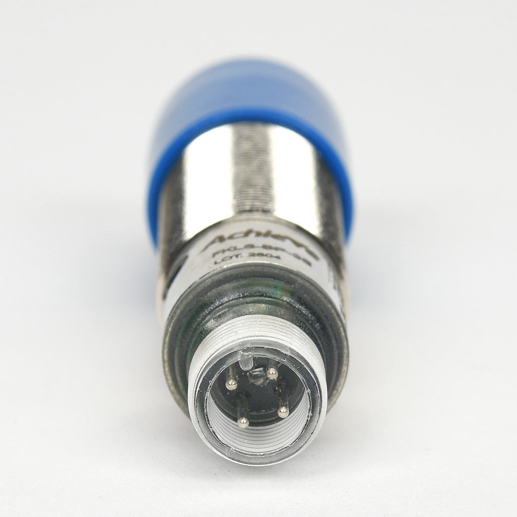 AchieVe photoelectric sensor, tubular, threaded, diffuse with background suppression, 90-degree, 30-80mm sensing distance, complementary light-on/dark-on, PNP, potentiometer, 1.5 kHz switching frequency, 4-pin M12 quick-disconnect.-FKLS-BP-3E