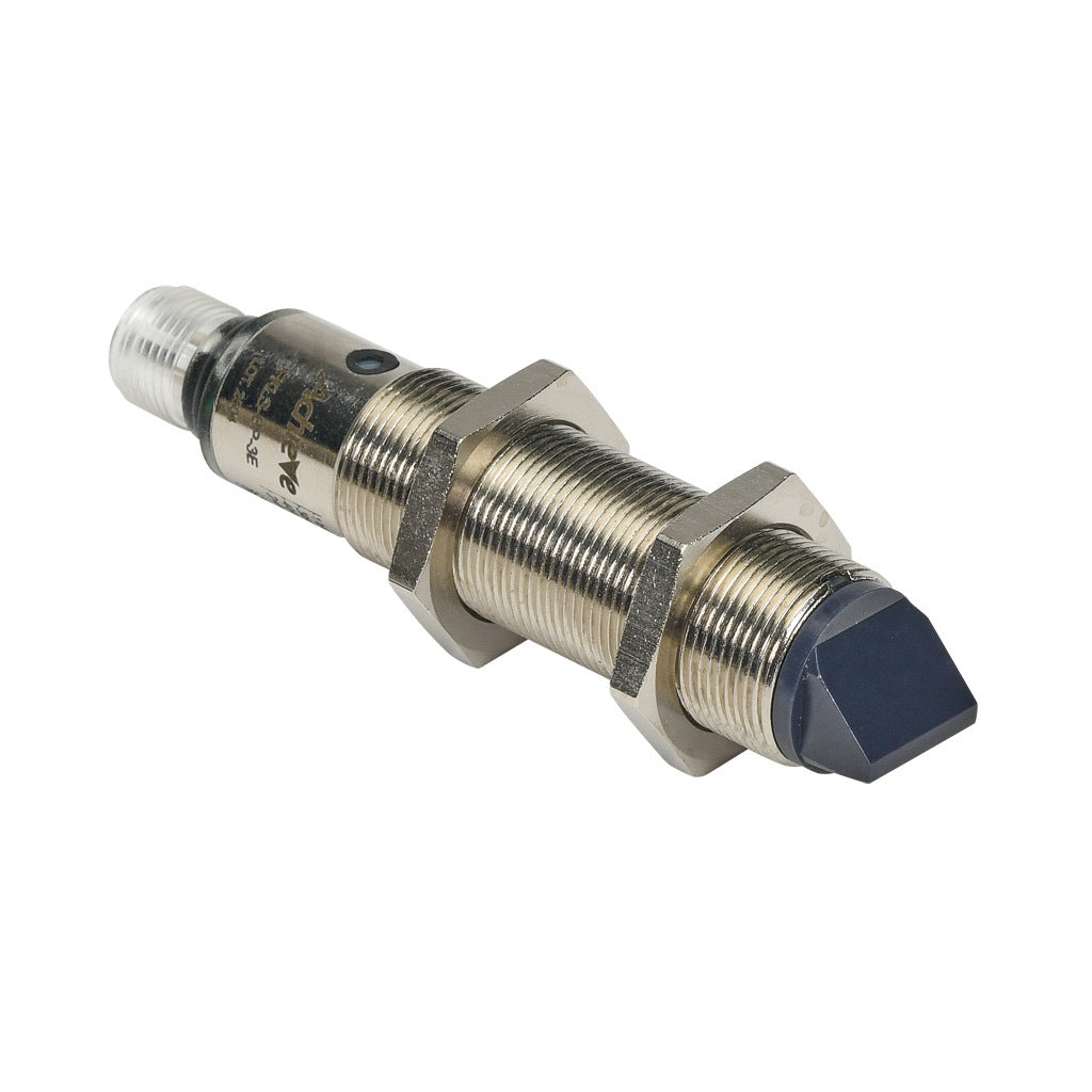 AchieVe photoelectric sensor, tubular, threaded, diffuse with background suppression, 90-degree, 30-80mm sensing distance, complementary light-on/dark-on, PNP, potentiometer, 1.5 kHz switching frequency, 4-pin M12 quick-disconnect.-FKLS-BP-3E