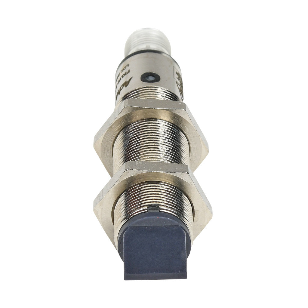 AchieVe photoelectric sensor, tubular, threaded, diffuse with background suppression, 90-degree, 30-130mm sensing distance, complementary light-on/dark-on, NPN, potentiometer, 1.5 kHz switching frequency, 4-pin M12 quick-disconnect.-FKLW-BN-3E
