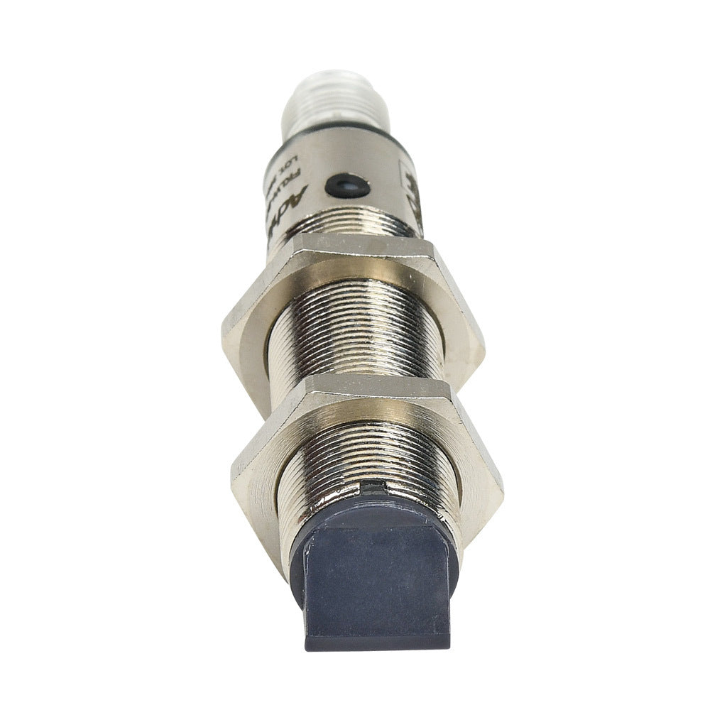 AchieVe photoelectric sensor, tubular, threaded, diffuse with background suppression, 90-degree, 30-130mm sensing distance, complementary light-on/dark-on, PNP, potentiometer, 1.5 kHz switching frequency, 4-pin M12 quick-disconnect.-FKLW-BP-3E