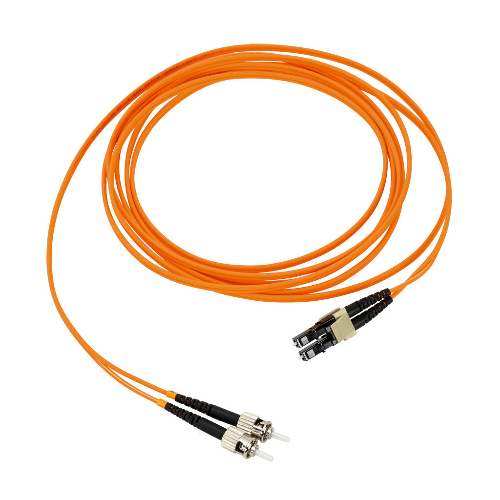 AchieVe OM1 multi-mode fiber optic Ethernet patch cable, LC duplex to ST duplex, 9.8ft/3m cable length, orange. For use with 10/100/1000 Mbps networks.-FOM-OM1-LCST-003