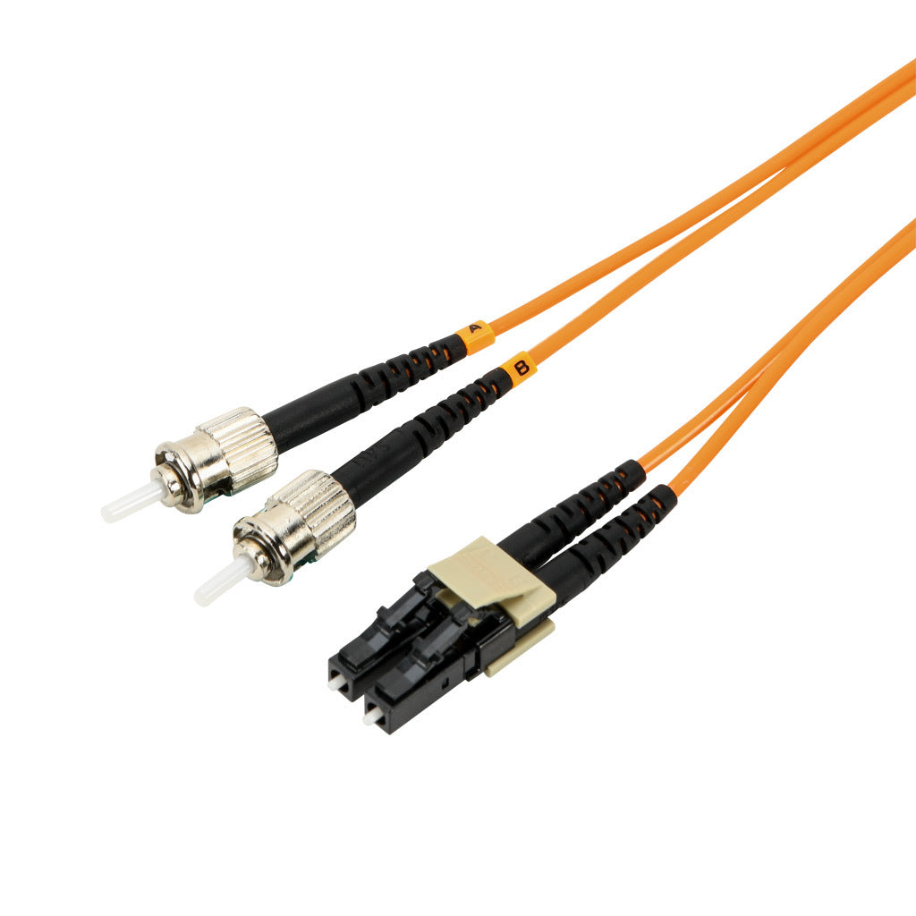 AchieVe OM1 multi-mode fiber optic Ethernet patch cable, LC duplex to ST duplex, 16.4ft/5m cable length, orange. For use with 10/100/1000 Mbps networks.-FOM-OM1-LCST-005