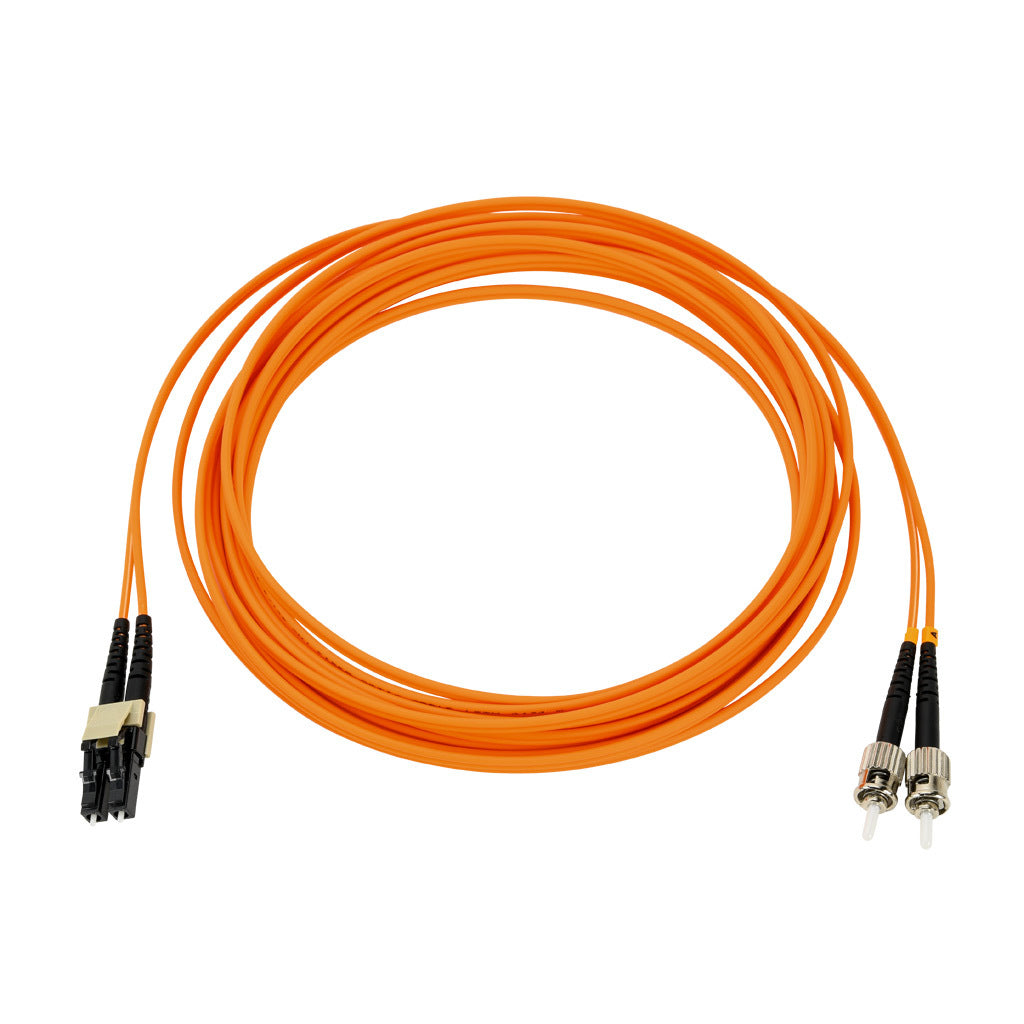 AchieVe OM1 multi-mode fiber optic Ethernet patch cable, LC duplex to ST duplex, 16.4ft/5m cable length, orange. For use with 10/100/1000 Mbps networks.-FOM-OM1-LCST-005