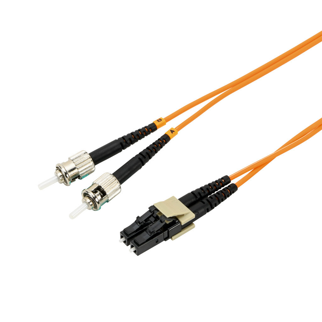 AchieVe OM1 multi-mode fiber optic Ethernet patch cable, LC duplex to ST duplex, 32.8ft/10m cable length, orange. For use with 10/100/1000 Mbps networks.-FOM-OM1-LCST-010