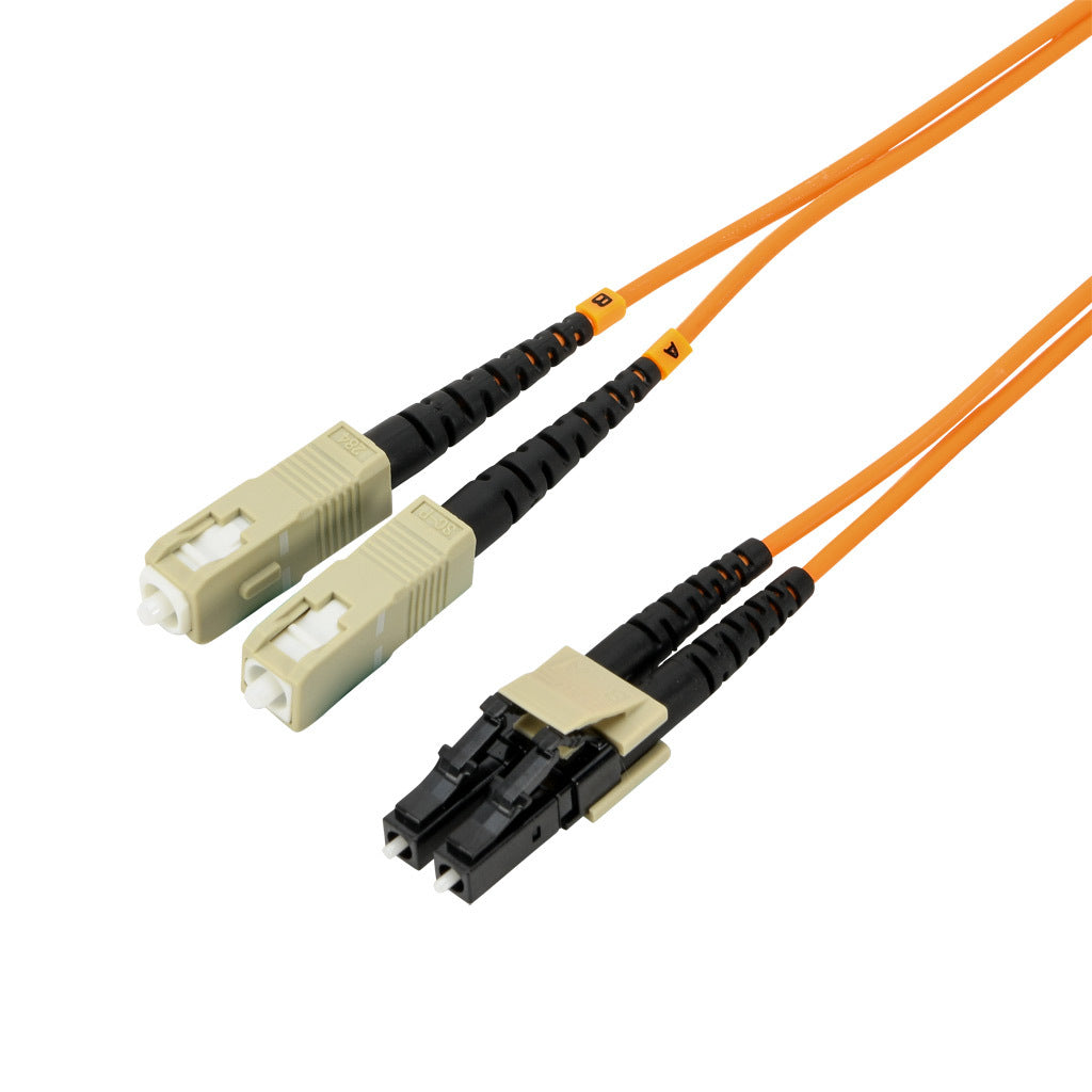 AchieVe OM1 multi-mode fiber optic Ethernet patch cable, SC duplex to LC duplex, 32.8ft/10m cable length, orange. For use with 10/100/1000 Mbps networks.-FOM-OM1-SCLC-010