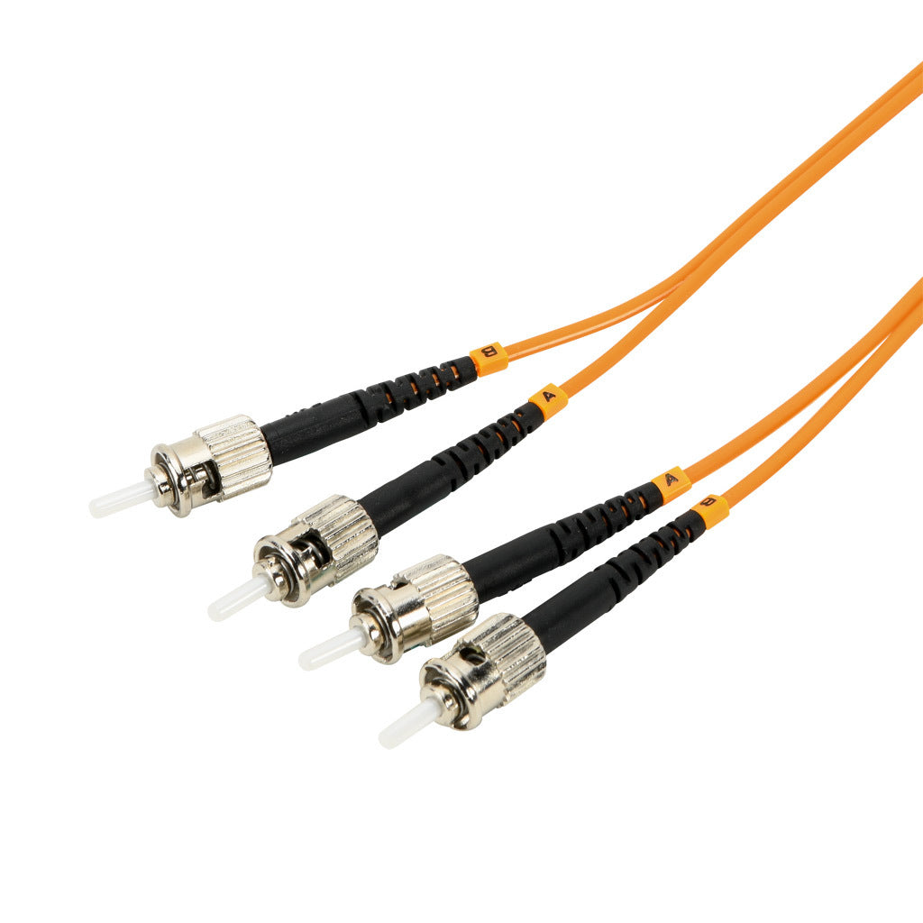 AchieVe OM1 multi-mode fiber optic Ethernet patch cable, ST duplex to ST duplex, 3.2ft/1m cable length, orange. For use with 10/100/1000 Mbps networks.-FOM-OM1-STST-001