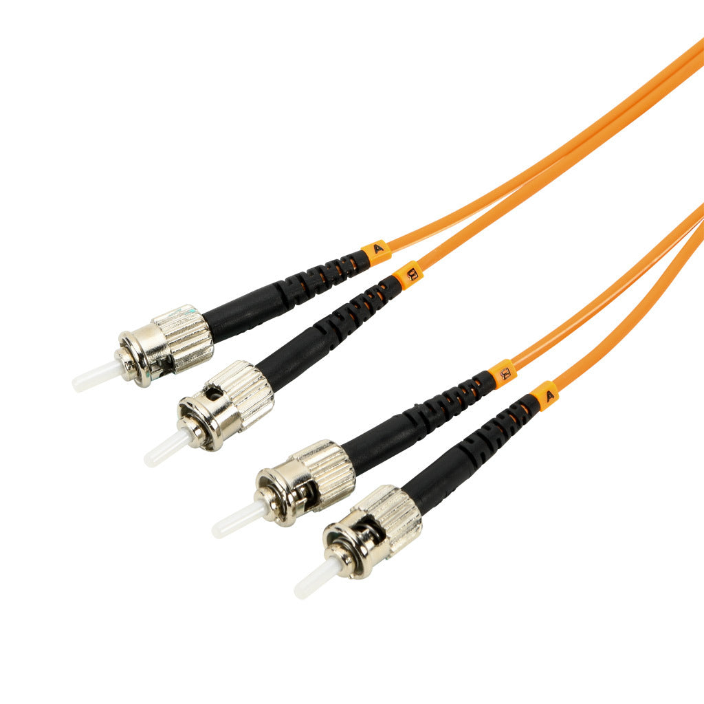 AchieVe OM1 multi-mode fiber optic Ethernet patch cable, ST duplex to ST duplex, 9.8ft/3m cable length, orange. For use with 10/100/1000 Mbps networks.-FOM-OM1-STST-003