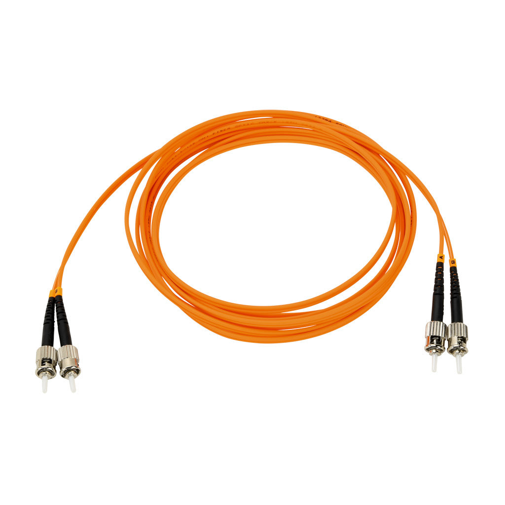 AchieVe OM1 multi-mode fiber optic Ethernet patch cable, ST duplex to ST duplex, 9.8ft/3m cable length, orange. For use with 10/100/1000 Mbps networks.-FOM-OM1-STST-003