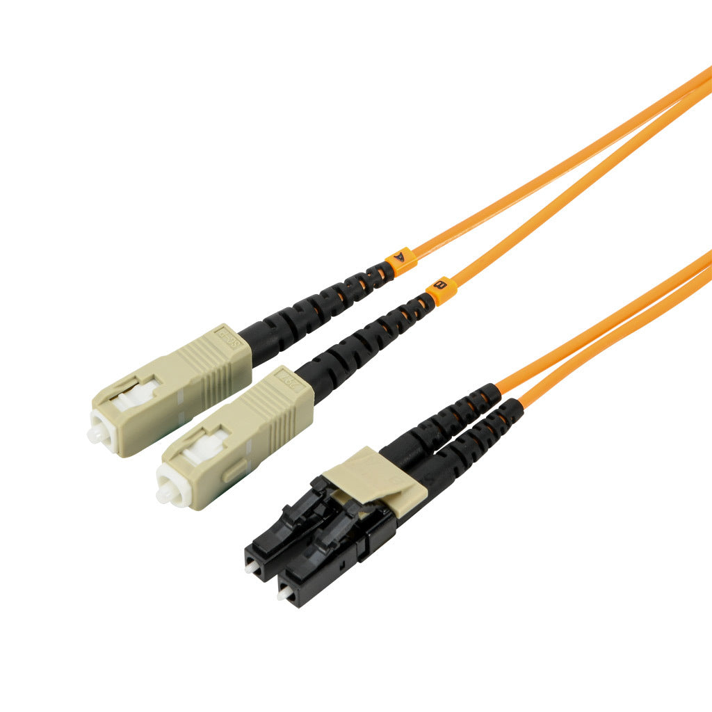 AchieVe OM2 multi-mode fiber optic Ethernet patch cable, SC duplex to LC duplex, 9.8ft/3m cable length, orange. For use with 1/10 Gbps networks.-FOM-OM2-SCLC-003