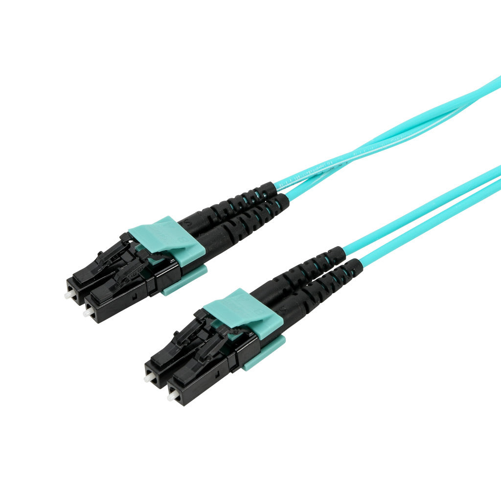 AchieVe OM3 multi-mode fiber optic Ethernet patch cable, LC duplex to LC duplex, 3.2ft/1m cable length, aqua. For use with 1/10 Gbps networks.-FOM-OM3-LCLC-001