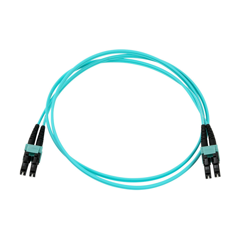 AchieVe OM3 multi-mode fiber optic Ethernet patch cable, LC duplex to LC duplex, 3.2ft/1m cable length, aqua. For use with 1/10 Gbps networks.-FOM-OM3-LCLC-001