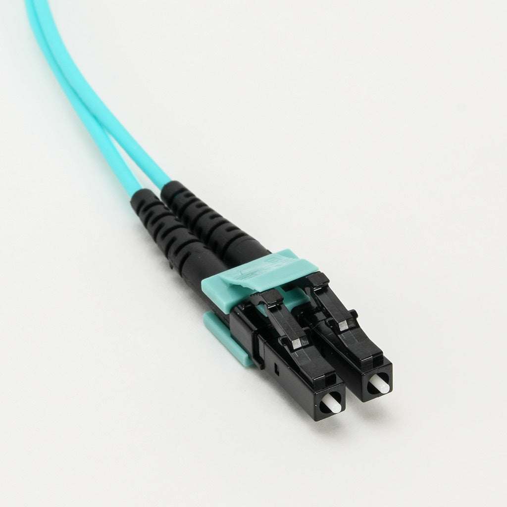 AchieVe OM3 multi-mode fiber optic Ethernet patch cable, LC duplex to LC duplex, 3.2ft/1m cable length, aqua. For use with 1/10 Gbps networks.-FOM-OM3-LCLC-001