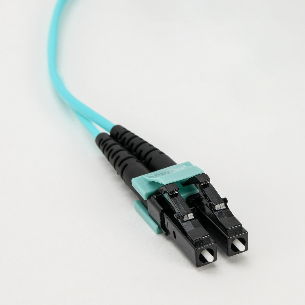 AchieVe OM3 multi-mode fiber optic Ethernet patch cable, LC duplex to LC duplex, 9.8ft/3m cable length, aqua. For use with 1/10 Gbps networks.-FOM-OM3-LCLC-003