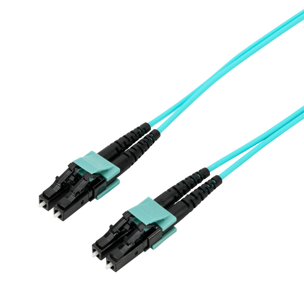 AchieVe OM3 multi-mode fiber optic Ethernet patch cable, LC duplex to LC duplex, 16.4ft/5m cable length, aqua. For use with 1/10 Gbps networks.-FOM-OM3-LCLC-005