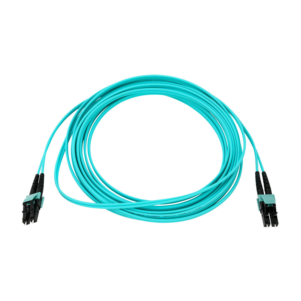 AchieVe OM3 multi-mode fiber optic Ethernet patch cable, LC duplex to LC duplex, 16.4ft/5m cable length, aqua. For use with 1/10 Gbps networks.-FOM-OM3-LCLC-005