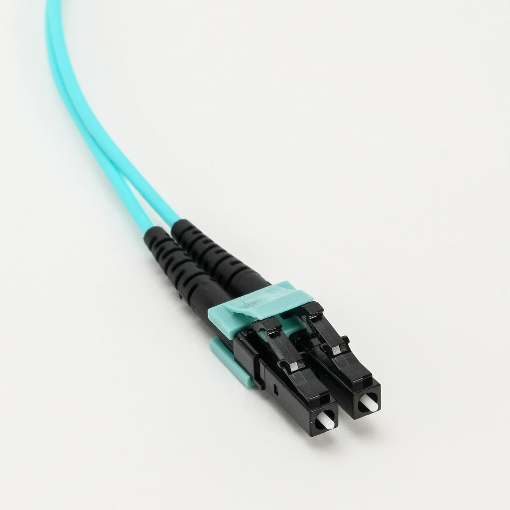 AchieVe OM3 multi-mode fiber optic Ethernet patch cable, LC duplex to LC duplex, 16.4ft/5m cable length, aqua. For use with 1/10 Gbps networks.-FOM-OM3-LCLC-005