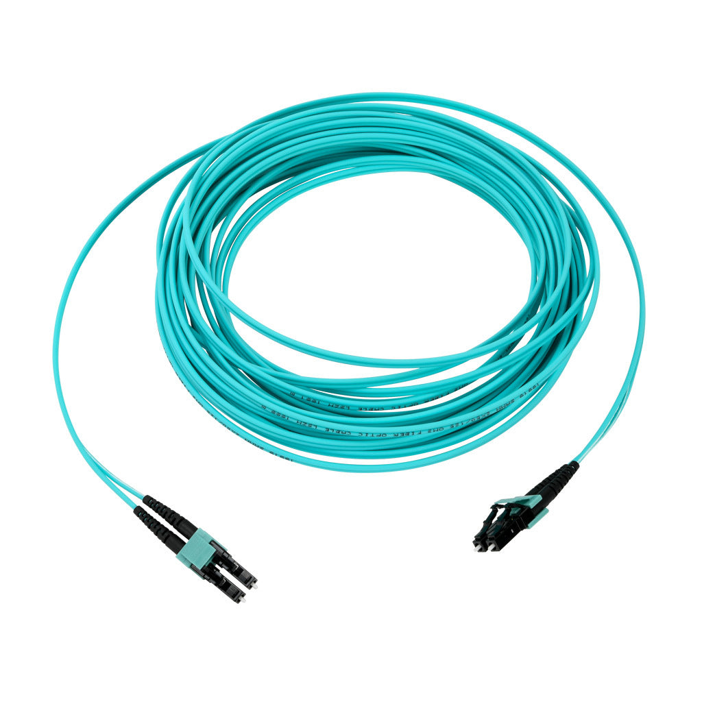 AchieVe OM3 multi-mode fiber optic Ethernet patch cable, LC duplex to LC duplex, 32.8ft/10m cable length, aqua. For use with 1/10 Gbps networks.-FOM-OM3-LCLC-010