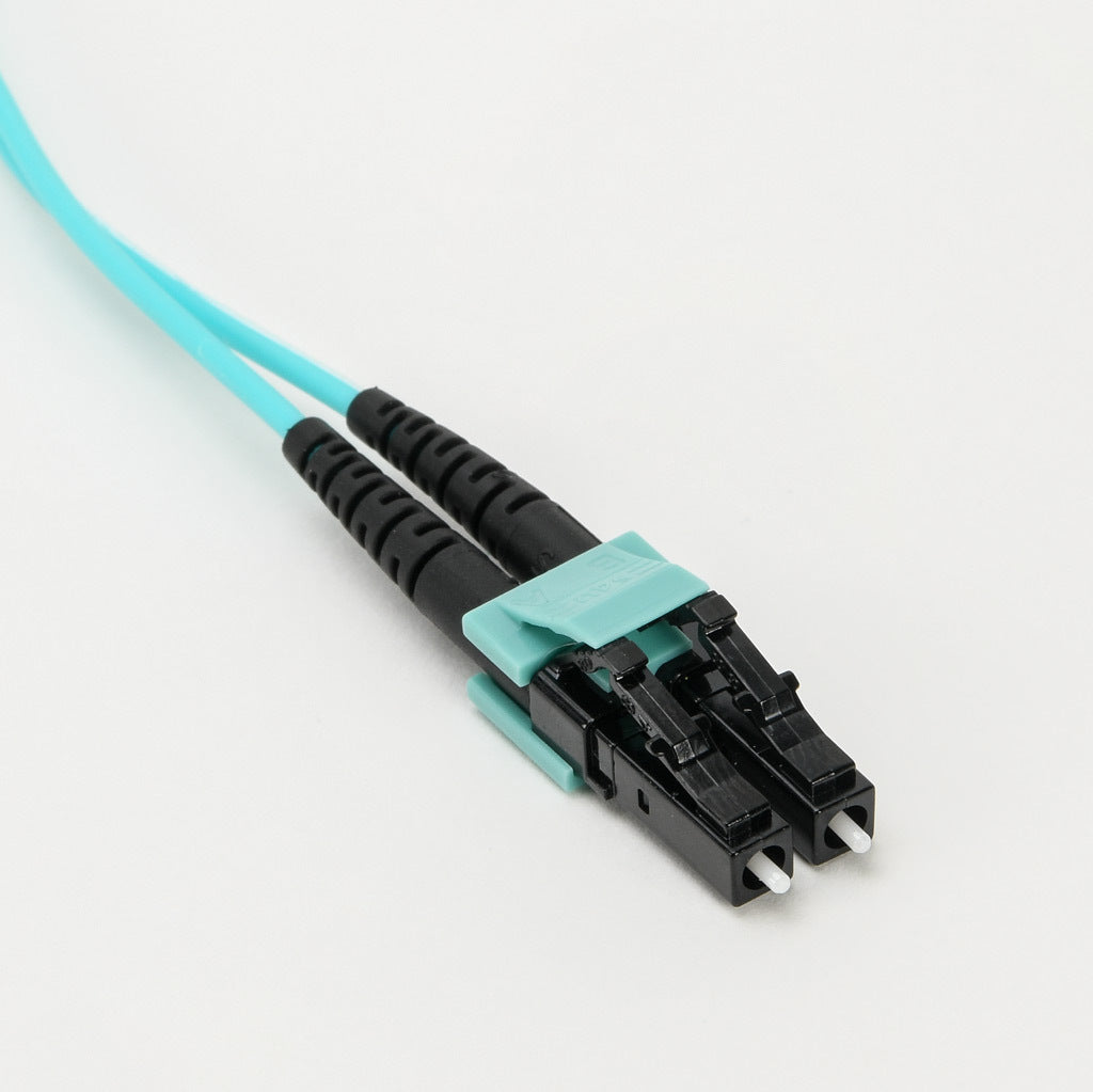 AchieVe OM3 multi-mode fiber optic Ethernet patch cable, LC duplex to LC duplex, 32.8ft/10m cable length, aqua. For use with 1/10 Gbps networks.-FOM-OM3-LCLC-010