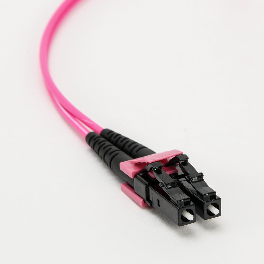 AchieVe OM4 multi-mode fiber optic Ethernet patch cable, LC duplex to LC duplex, 3.2ft/1m cable length, violet. For use with 1/10 Gbps networks.-FOM-OM4-LCLC-001